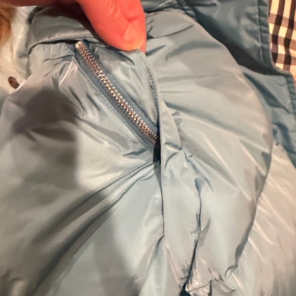 Burberry Light Blue aqua Puffer convertible Jacket to vest with real Fur Trim